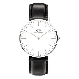 NEW MENS CLASSIC DANIEL WELLINGTON SHEFFIELD STEEL WATCH BLACK LEATHER STRAP